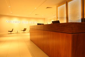 Wood Veneer Paneled Reception Desk - Orchard Brae House - Colinton Furniture